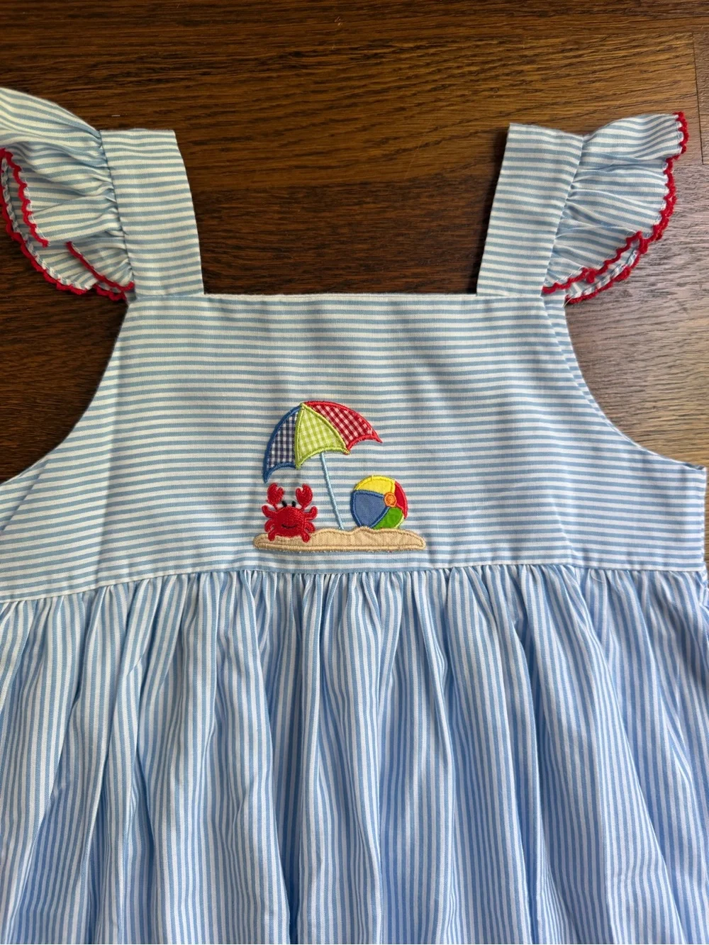 Petit Bebe Striped Sundress with Beach Appliqué